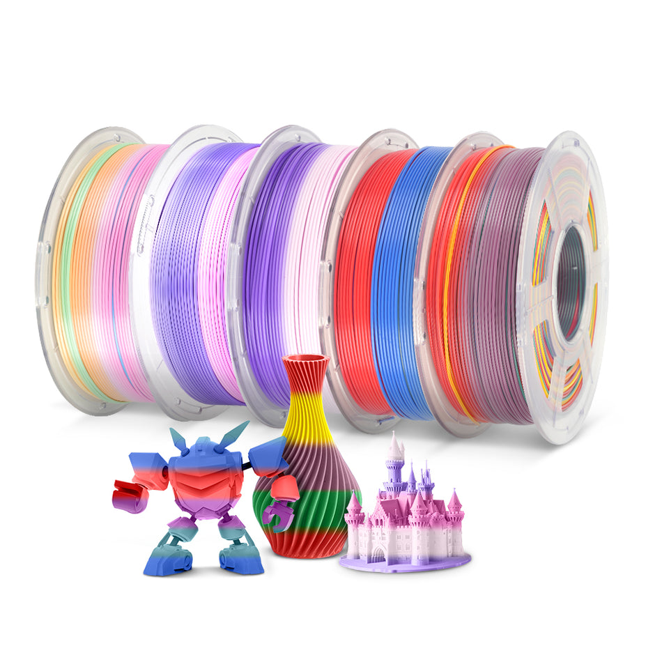PLA Rainbow and SILK Rainbow 3D Printer Filament 1KG*5 Combo