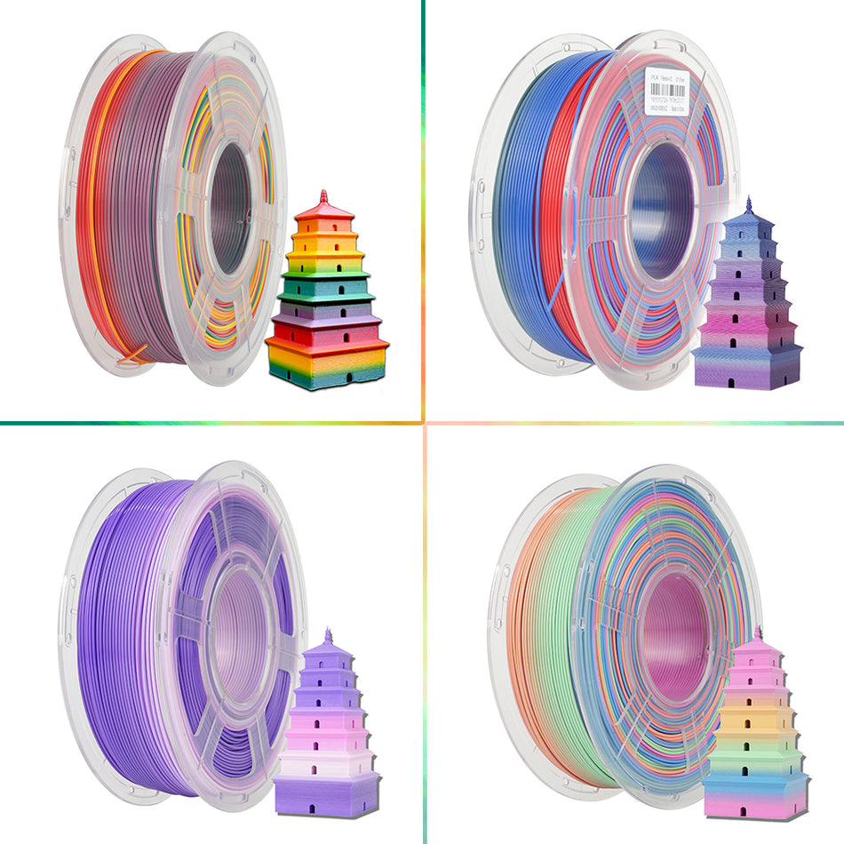 PLA Rainbow(Upgraded 8Meters Color Change Length) Filament 1KG