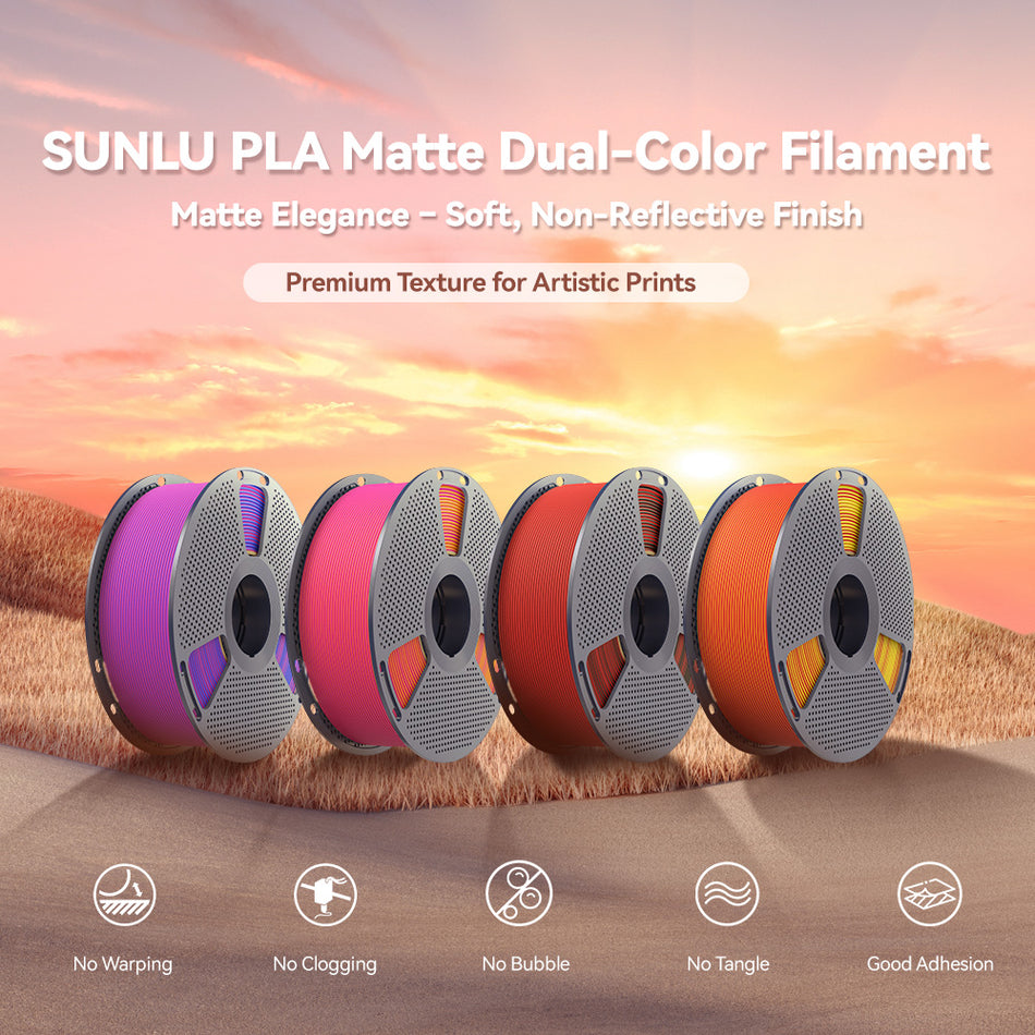 [Buy4 Save £2 on each] SUNLU PLA Matte Dual-Color 3D Printer Esthenic Filament 1KG, Seamless Two-Tone Shifts & Soft Matte Finish
