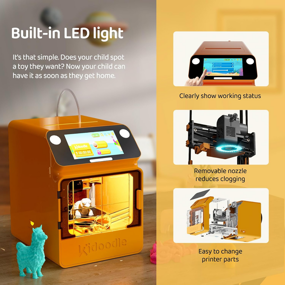 Kidoodle MiniBox A1: 3D Printer for Kids, Unleash Creativity with Kidoodle, 600mm/s High Speed, AutoLiv/Design Safe for Kids/5" Touch Screen, Wi-Fi/App Control, Easy to Install at Home/School